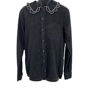 Seventy + Mochi Women 2 Delilah Collar Button Top Blouse Ruffle Long Sleeve New